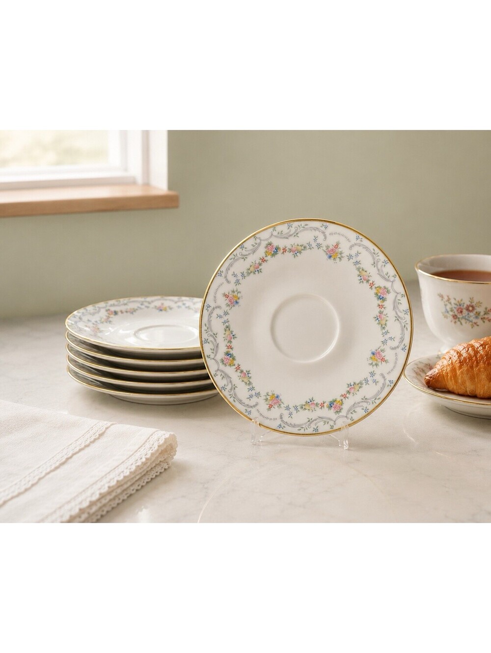 Royal Doulton England 1980s Set Of 6 Saucers Candice Bone China, 6”